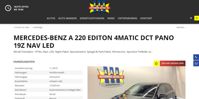 Autoshow Aathal - Online Anzahlung